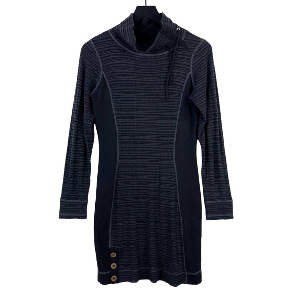 Prana Womens (S) Kelland Sweater Mini Dress Wool Blend Gray Black Mock Neck - Picture 1 of 11